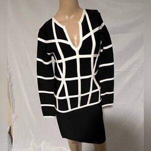 bebe Black and White Long Sleeve Dress